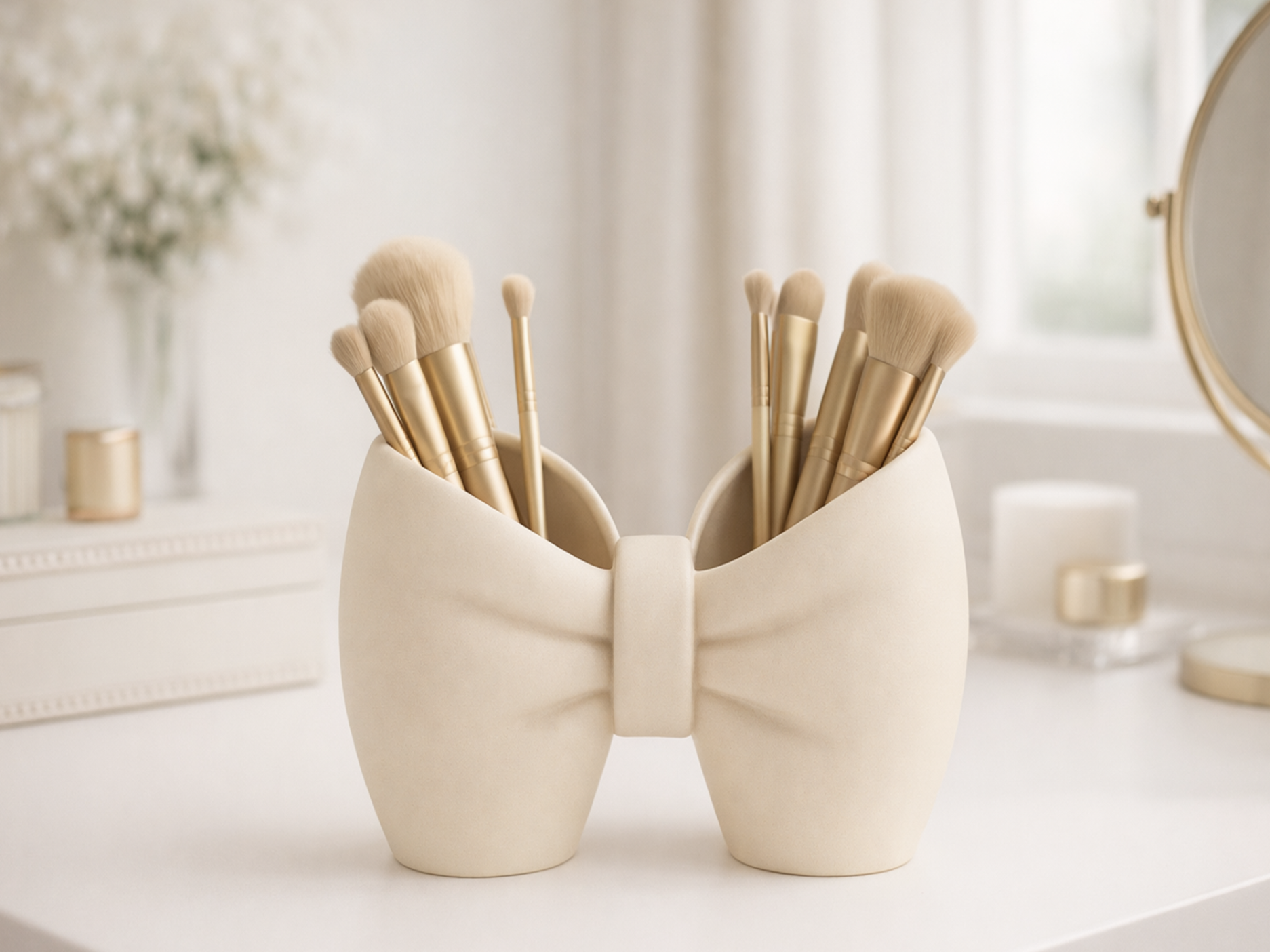 Fiyonk Tasarımlı 2 Bölmeli Organizer | Makyaj Fırçalık – Kalemlik – Diş Fırçası & Macunluk (Dekoratif)